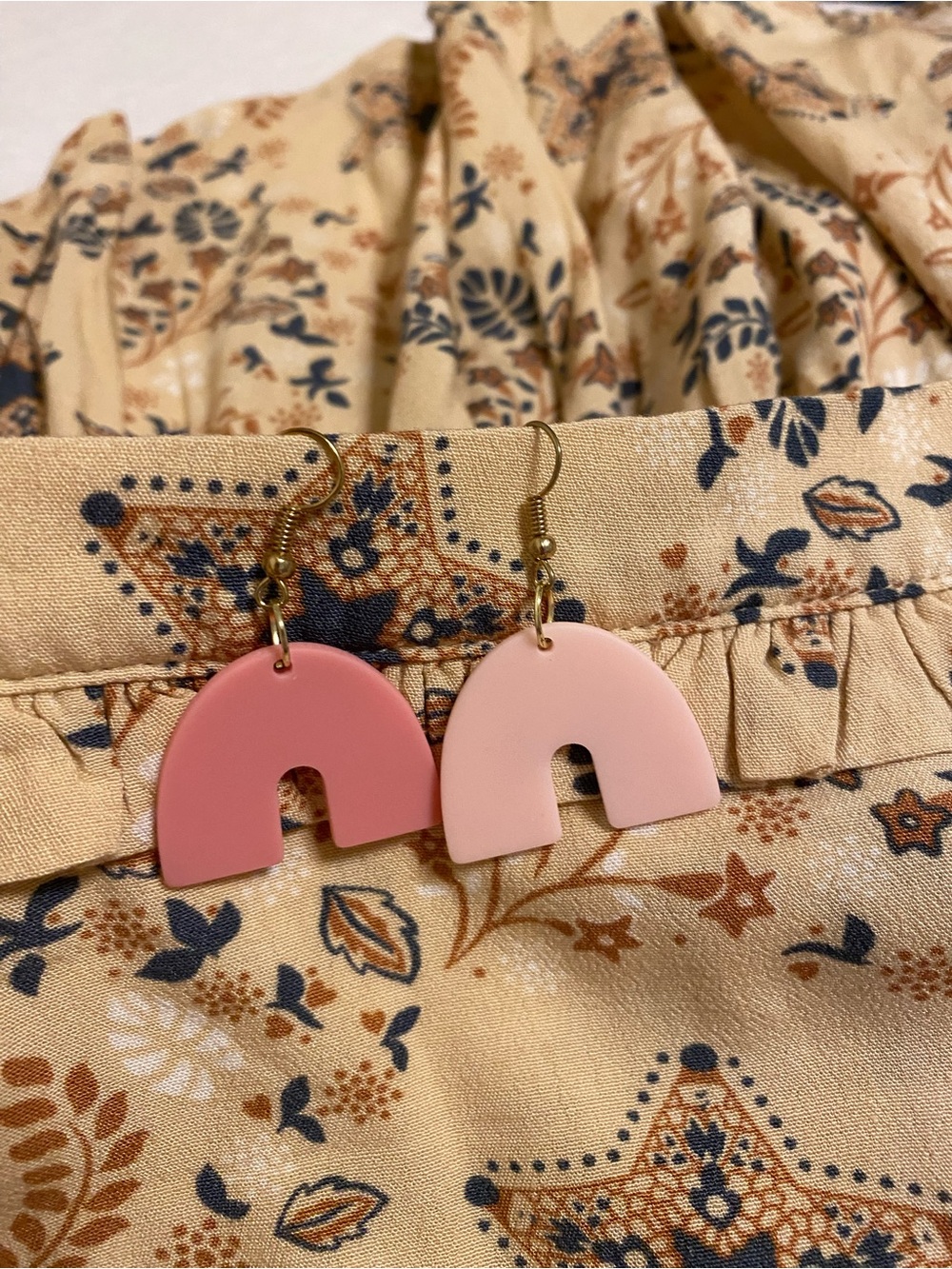 Pink Arch Drop Earrings with Gold Hooks ~ handmade